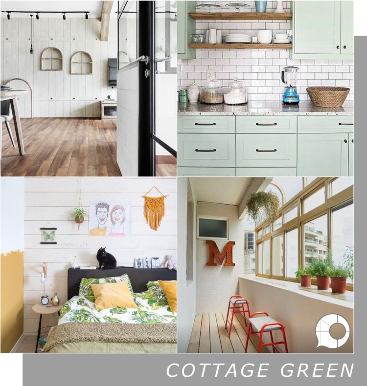 cottage green interior design theme